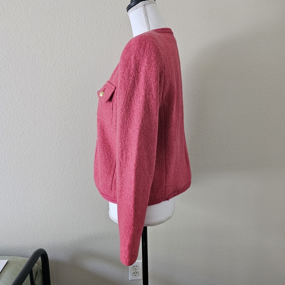 Talbots Berkshire Crop Jacket Blazer Size 8 Pink Coral Wool Blend - Picture 9 of 12